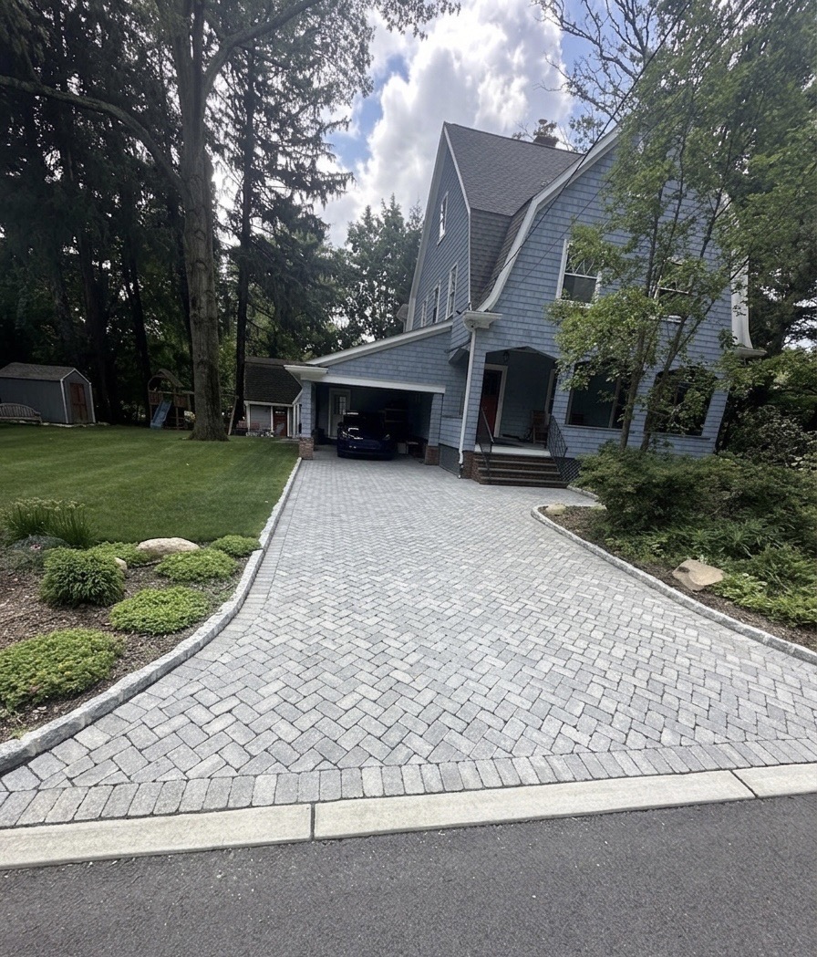 Oradell Residence Belgian Block and Paver Driveway